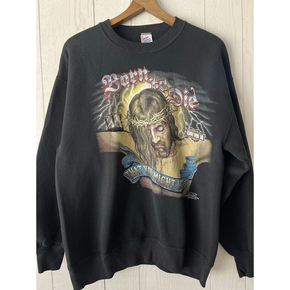 Vintage 90's Living Epistles Sweatshirt double Sided Jesus Harley 1991 Black